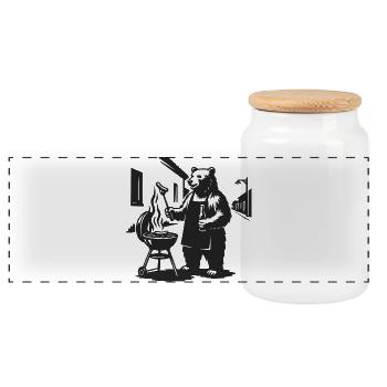 Grill Master Bear - Boîte à biscuits avec couvercle en bois - blanc - Devant