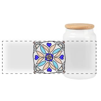 Mandala Flower Circle in Blue Beige - Panoramic Cookie Jar with Wooden Lid - white - Front