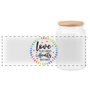 LGBTQ Pride Month - Love is All About Hearts - Panoramic Cookie Jar with Wooden Lid - white - Front