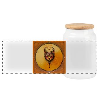 Élégance ornementale : Portrait d’un chat. - Boîte à biscuits avec couvercle en bois - blanc - Devant