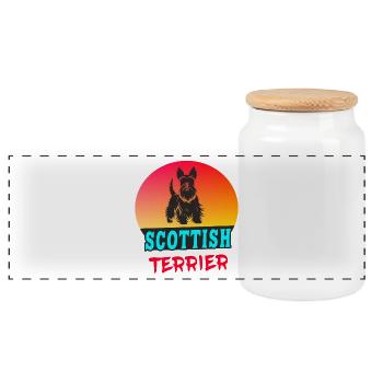 Scottish Terrerier Vintage Design - Panoramic Cookie Jar with Wooden Lid - white - Front