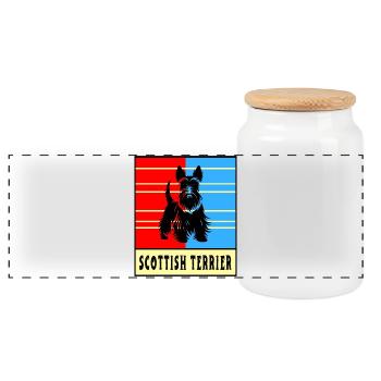 Scottish Terrier Vintage Design - Panorama Keksdose mit Holzdeckel - Weiß - Vorne
