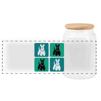 Scottish Terrier Vintage Design - Panoramic Cookie Jar with Wooden Lid - white - Front