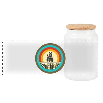 Scottish Terrier Vintage Design - Panorama Keksdose mit Holzdeckel - Weiß - Vorne