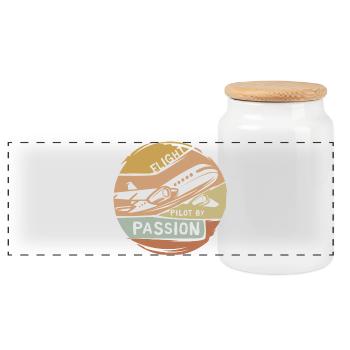 vintage Flugzeug Logo - Pilot by Passion Emblem - Panorama Keksdose mit Holzdeckel - Weiß - Vorne