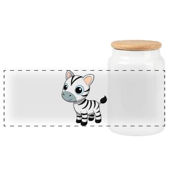 Baby Zebra with Big Blue Eyes - Panoramic Cookie Jar with Wooden Lid - white - Front