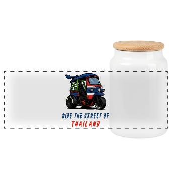 Thailand Tuk-Tuk Racing - Panorama Keksdose mit Holzdeckel - Weiß - Vorne