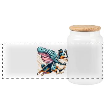 Super chien berger australien Sheppie cadeau - Boîte à biscuits avec couvercle en bois - blanc - Devant