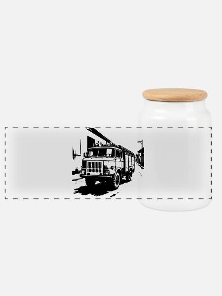 Feuerwehrkraft Ostlegende - Panorama Keksdose mit Holzdeckel - Weiß