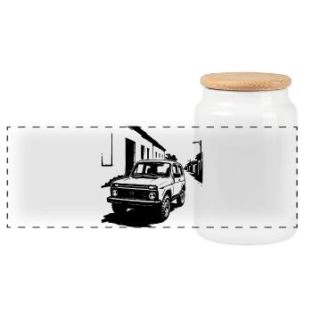 Offroad-Legende Klassik - Panorama Keksdose mit Holzdeckel - Weiß - Vorne