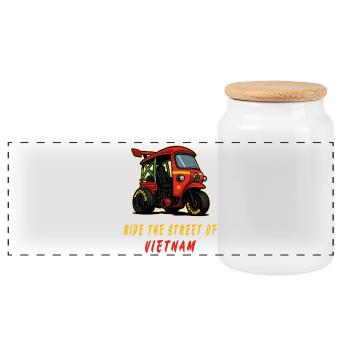 Vietnam Tuk-Tuk Racing - Panorama Keksdose mit Holzdeckel - Weiß - Vorne