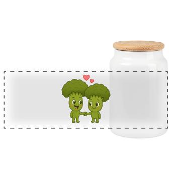 Cute broccoli with hearts - Panoramic Cookie Jar with Wooden Lid - white - Front