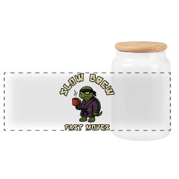 Slow Brew Fast Moves Turtle - Panorama Keksdose mit Holzdeckel - Weiß - Vorne