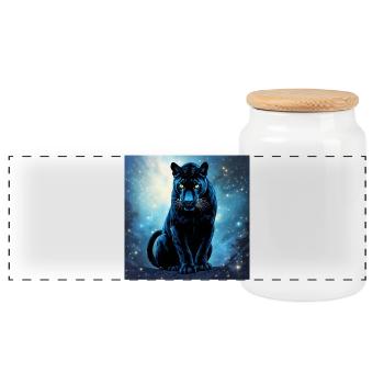 Krafttier Dunkler Panther - Panorama Keksdose mit Holzdeckel - Weiß - Vorne