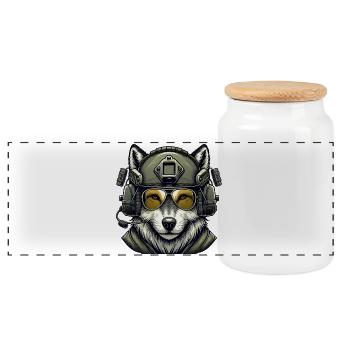 Militär Wolf - Panorama Keksdose mit Holzdeckel - Weiß - Vorne