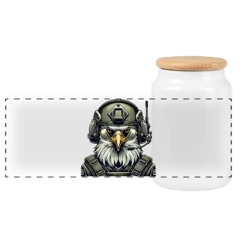 Military Eagle on Mission - Panoramic Cookie Jar with Wooden Lid - white - Front