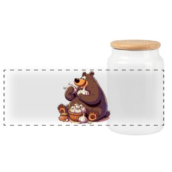 Knoblauch Bär lecker Knofi Geschenk - Panorama Keksdose mit Holzdeckel - Weiß - Vorne