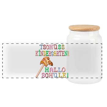 HOBBY HORSING - TSCHÜSS KINDERGARTEN HALLO SCHULE - Panorama Keksdose mit Holzdeckel - Weiß - Vorne