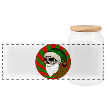 Skull Santa Claus Gnome red green - Panoramic Cookie Jar with Wooden Lid - white - Front