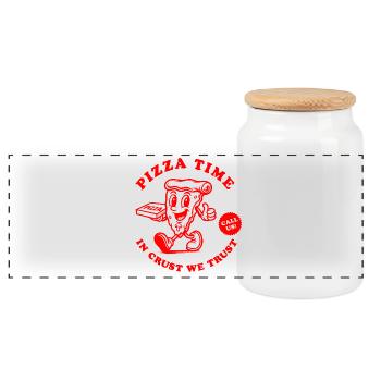Pizza Time In Crust We Trust - Panoramic Cookie Jar with Wooden Lid - white - Front