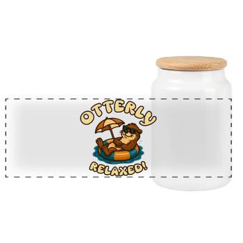 Relaxed Otter in the Sun - Panoramic Cookie Jar with Wooden Lid - white - Front