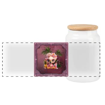 Paraíso Rosa, a sweet flamenco in a paradise - Panoramic Cookie Jar with Wooden Lid - white - Front
