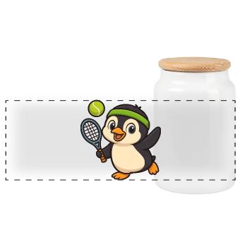 mignon pingouin joueur de tennis dessin animé joie sport - Boîte à biscuits avec couvercle en bois - blanc - Devant