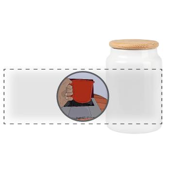 Ich brauche nur meinen Laptop und einen Kaffee - Panorama Keksdose mit Holzdeckel - Weiß - Vorne