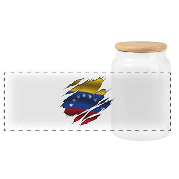 Flag of Venezuela - Venezuela - Torn Flag - Panoramic Cookie Jar with Wooden Lid - white - Front
