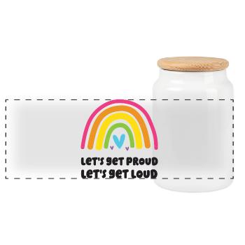 LGBT Pride Month - Let's Get Proud, Let's Get Loud - Panoramic Cookie Jar with Wooden Lid - white - Front