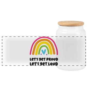 LGBT Pride Month - Let's Get Proud, Let's Get Loud - Panoramic Cookie Jar with Wooden Lid - white - Front