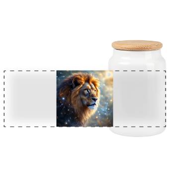 Power Animal Lion - Panoramic Cookie Jar with Wooden Lid - white - Front