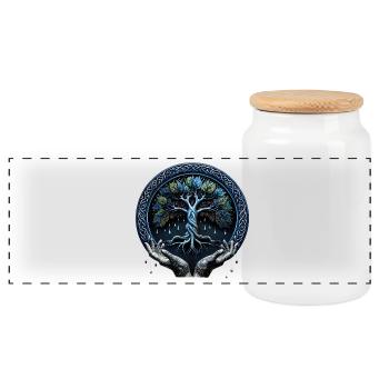 Water and Wisdom The mystical Celtic Tree of Life - Panoramic Cookie Jar with Wooden Lid - white - Front