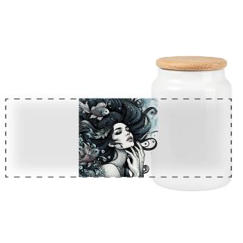 Meerjungfrau Nixe lange Haare Art Nouveau Geschenk - Panorama Keksdose mit Holzdeckel - Weiß - Vorne