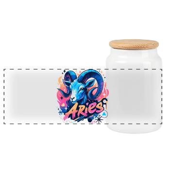 Aries - Zodiac Sign - 🔮 ♈ - Panoramic Cookie Jar with Wooden Lid - white - Front