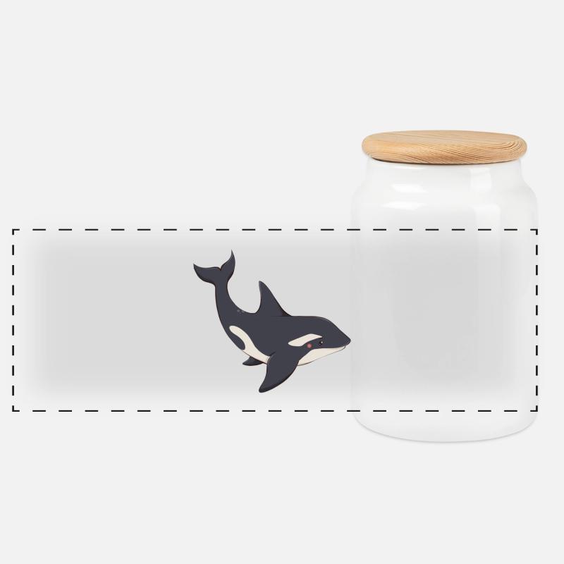 Orca - Panorama Keksdose mit Holzdeckel - Weiß