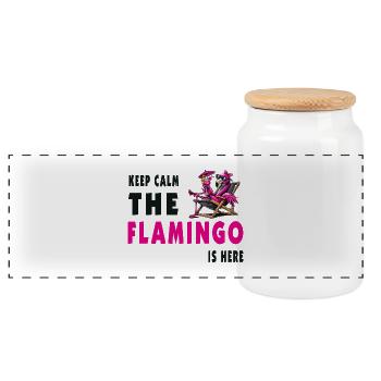 Keep Calm – Flamingo Style - Panoramic Cookie Jar with Wooden Lid - white - Front