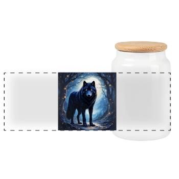 Animal Totem Loup Noir - Boîte à biscuits avec couvercle en bois - blanc - Devant