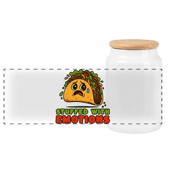 Tacos voller Emotionen - Panorama Keksdose mit Holzdeckel - Weiß - Vorne