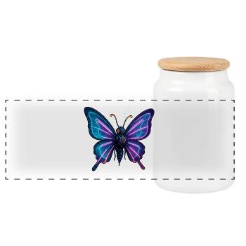 Neon Wings Metal Butterfly - Panoramic Cookie Jar with Wooden Lid - white - Front