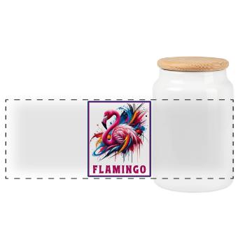Graffiti Flamingo Explosion - Panorama Keksdose mit Holzdeckel - Weiß - Vorne