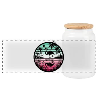 Retro Flamingo Sunset - Panorama Keksdose mit Holzdeckel - Weiß - Vorne