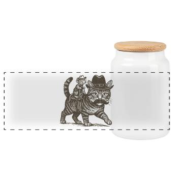 Katze Cowboy Maus Hut Western Trend 2025 - Panorama Keksdose mit Holzdeckel - Weiß - Vorne