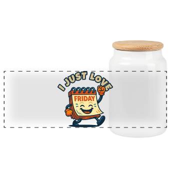 I Love Friday Cartoon - Panorama Keksdose mit Holzdeckel - Weiß - Vorne