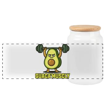 GuacaMuscle Avocado Fitness - Panorama Keksdose mit Holzdeckel - Weiß - Vorne