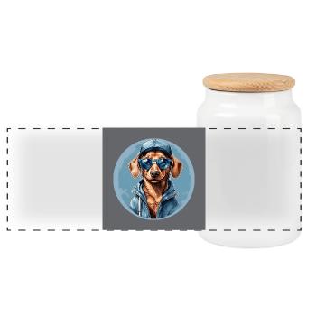 Dachshund Dachshund with Sunglasses and Hoodie - Panoramic Cookie Jar with Wooden Lid - white - Front