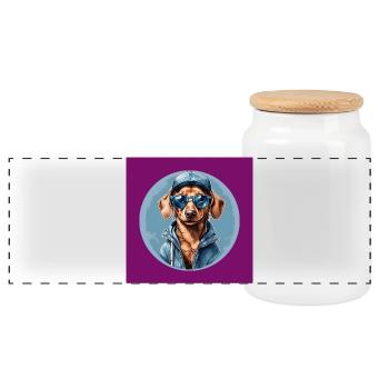 Dachshund Dachshund with Sunglasses and Hoodie - Panoramic Cookie Jar with Wooden Lid - white - Front
