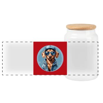 Dachshund Dachshund with Sunglasses and Hoodie - Panoramic Cookie Jar with Wooden Lid - white - Front