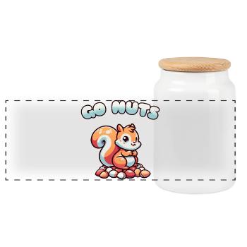 Eichhörnchen sitzt auf Nüssen Cartoon-Tee - Panorama Keksdose mit Holzdeckel - Weiß - Vorne