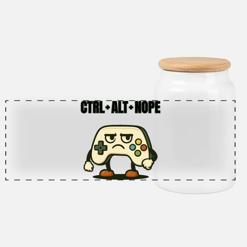 CTRL ALT NOPE Controller Meme - Panoramic Cookie Jar with Wooden Lid - white